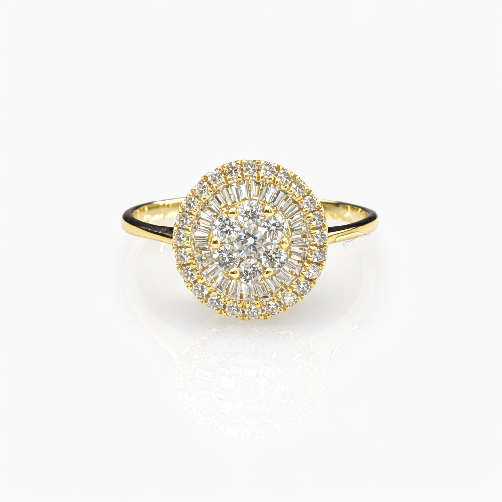 18ct Yellow Gold Natural Diamond Cluster Ring 0.417ct Round & Baguette Cut - 18KR18891L Gold Rings 