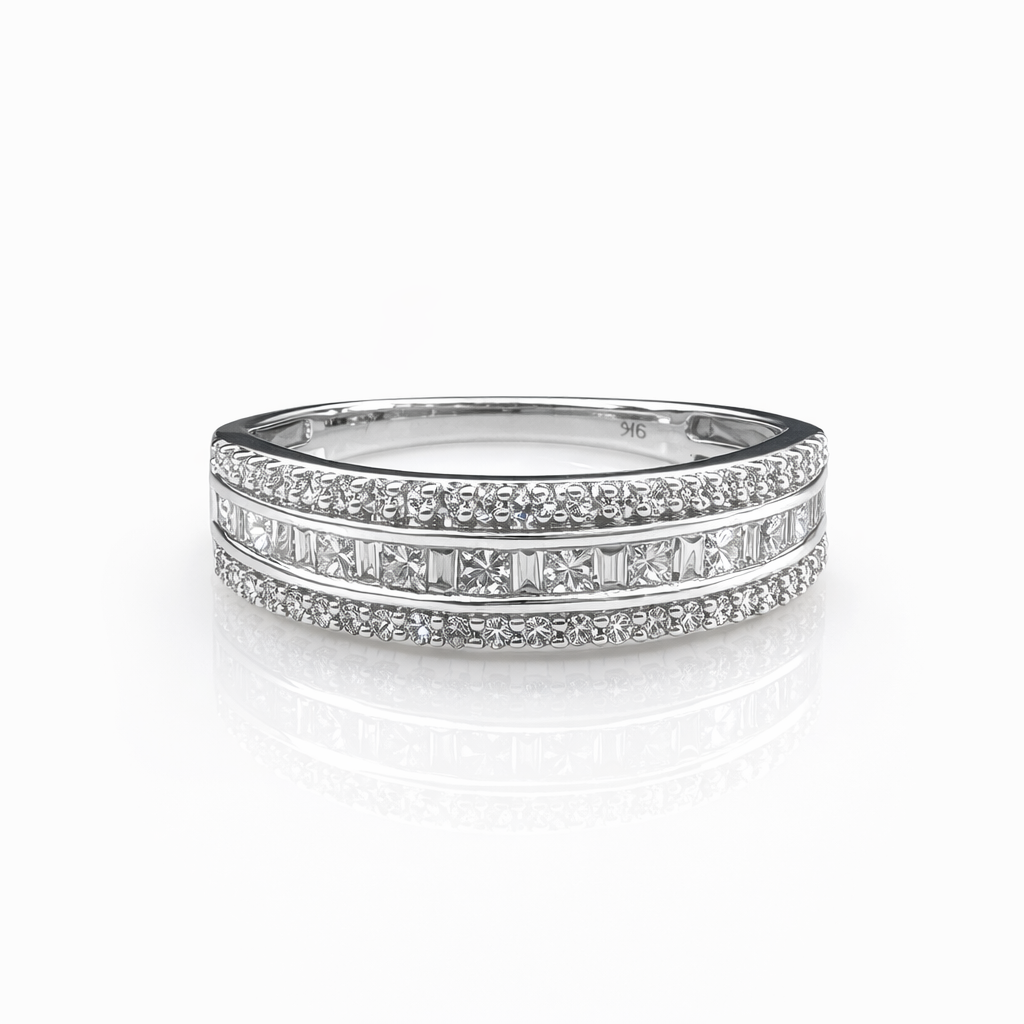 9ct White Gold Triple-Row Natural Diamond Band 0.62ct TDW - R43670 Gold Rings 