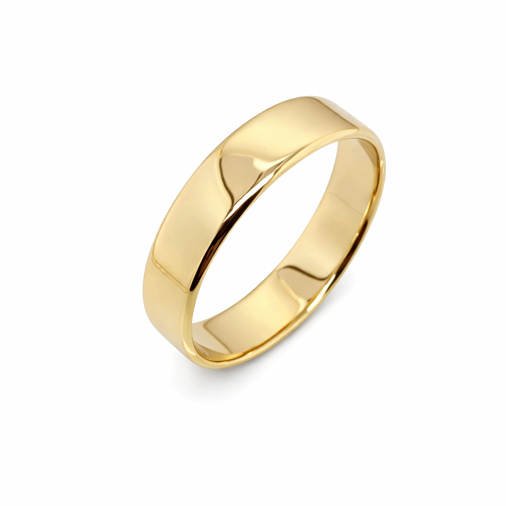 9ct Yellow Gold Plain Flat Profile Wedding Band – 5mm Bevelled Edge  