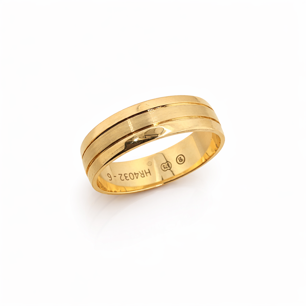 9ct Yellow Gold Gents Wedding Ring – 6mm Half Round with Brushed Centre & Polished Rails - HR4032/6 Gold Rings 