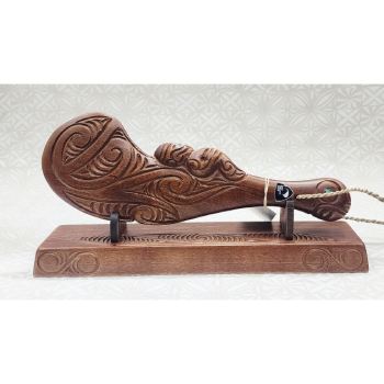 Hand Carved Wahaika on Base with Maori Patterns with Paua Shell Eyes 21st Keys 
