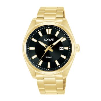 Lorus Gents Quartz Black Dial Gold Case & Band, 100m WR - RH922SX-9 LORUS 
