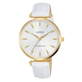 Lorus Ladies Gold Case Watch – White Dial, White Leather Strap, 34mm, 50m Water Resistant (RG240PX-9) LORUS 