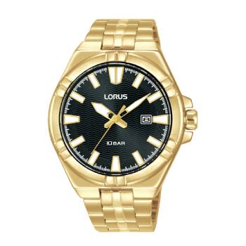 Lorus Men’s Gold Tone Watch, Black Dial, Date Display, 100m Water Resistant  - RH978RX9 LORUS 