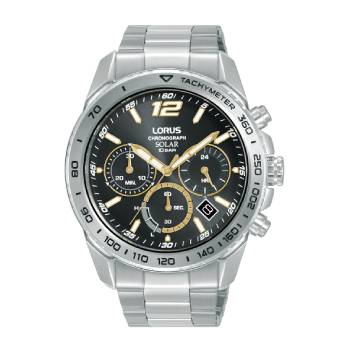 Lorus Men’s Solar Chronograph Watch – Black Dial, Date Display, 100m Water Resistant  - RZ509AX9 LORUS 