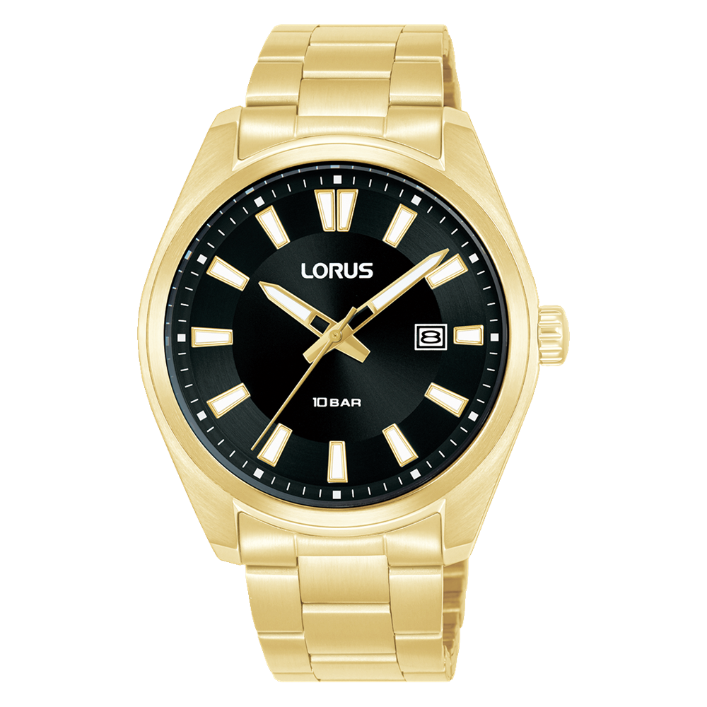 Lorus Gents Quartz Black Dial Gold Case & Band, 100m WR - RH922SX-9 LORUS 