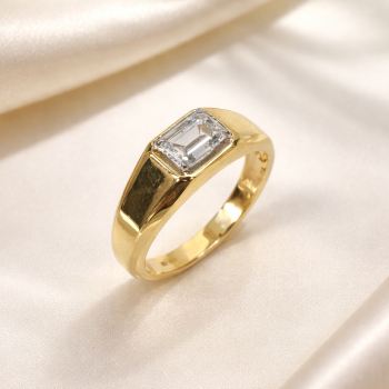 10ct Yellow Gold Gents Ring with 1.00ct Emerald Cut Lab-Grown Diamond – E/F VS | Classic Claw Set - LGR46784 Gold Earrings 