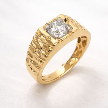 10ct Yellow Gold Mens Ring with 1.00ct Round Lab Grown Diamond – Textured Designer Band (E–F VS) - LGR44386 Gold Earrings 