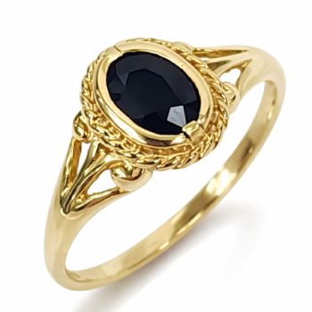 9ct Yellow Gold Black Sapphire Ring – Oval Rubover Set with Rope Edge Design - 9CTD2019BS Gold Earrings 
