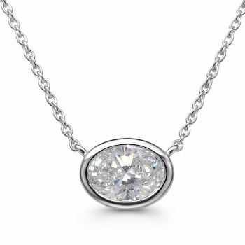 9ct White Gold 1.00ct Lab Grown Oval Diamond Pendant – Rub Over Setting - AUNE2053 Greenstone?Jewellery 