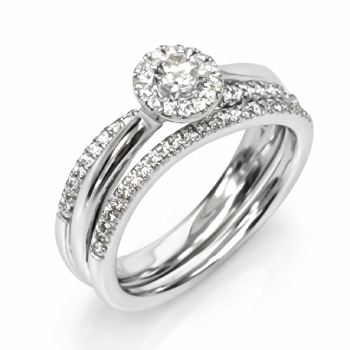 9ct White Gold Diamond Halo Bridal Set 0.38ct – 2PC Engagement Ring & Curved Wedding Band - 9WIR1292 Gold Rings, Men's Gold Rings 