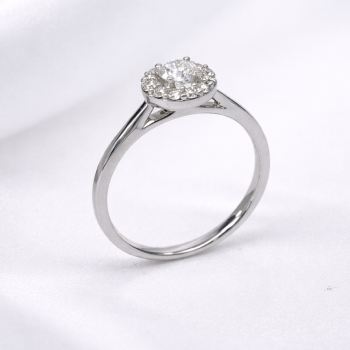 9ct White Gold Lab Grown Diamond Halo Ring 0.41CT | Round Cut EF VS | 7.5mm Cluster Engagement Ring - AURG1275 Gold Earrings 