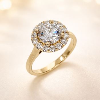 9ct Yellow Gold 2.05ct Lab Grown Diamond Halo Ring – 1.53ct Centre | EF VS Round Brilliant Cluster Ring - AURG854 Gold Earrings 