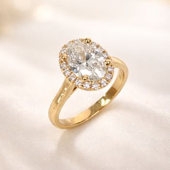 9ct Yellow Gold 2.11ct Lab-Grown Diamond Oval Halo Engagement Ring (1.75ct Centre) - AURG857 Gold Earrings 