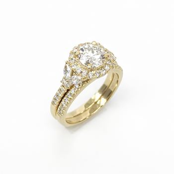 9ct Yellow Gold 2PC Lab Grown Diamond Bridal Set 1.70CT TDW – Halo Round & Marquise Design - AURG1856 Gold Earrings 