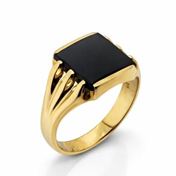 9ct Yellow Gold Black Onyx Signet Ring 12mm Square Onyx Stone - GD44X Gold Rings, Men's Gold Rings 