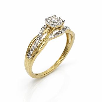 9ct Yellow Gold Diamond Cluster Ring – 0.26ct TDW Natural Diamonds, Twisted Micro-Set Band - AURG805 Greenstone?Jewellery 