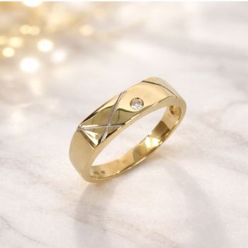 9ct Yellow Gold Gents Ring with Round Cut CZ – 5.60mm Classic Pattern Design - 9CTD4332 Gold Earrings 9ct Yellow Gold Gents Ring with Round Cut CZ – 5.60mm Classic Pattern Design - 9CTD4332 Gold Earrings