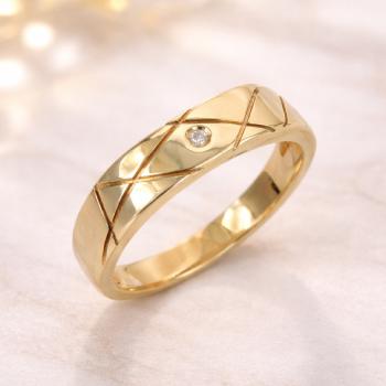 9ct Yellow Gold Gents Ring with Round Cut CZ – 5.60mm Engraved Pattern Band - 9CTD4333 Gold Earrings 9ct Yellow Gold Gents Ring with Round Cut CZ – 5.60mm Engraved Pattern Band - 9CTD4333 Gold Earrings