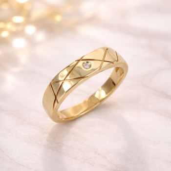 9ct Yellow Gold Gents Ring with Round Cut CZ – 5.60mm Engraved Pattern Band - 9CTD4333 Gold Earrings 9ct Yellow Gold Gents Ring with Round Cut CZ – 5.60mm Engraved Pattern Band - 9CTD4333 Gold Earrings