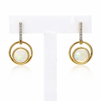 9ct Yellow Gold Opal & Diamond Drop Earrings – 7mm Round Opal, 20mm Drop - IE1502 Gold Rings, Men's Gold Rings 