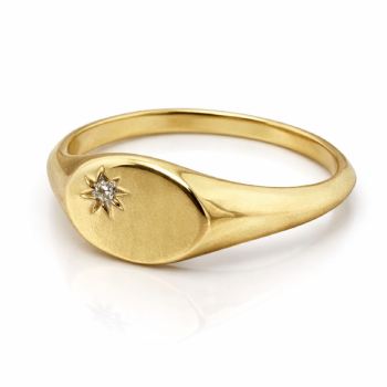 9ct Yellow Gold Oval Signet Ring with 0.02ct Diamond – Star Set Claw Diamond Signet Ring - LD970X Gold Rings, Men's Gold Rings 