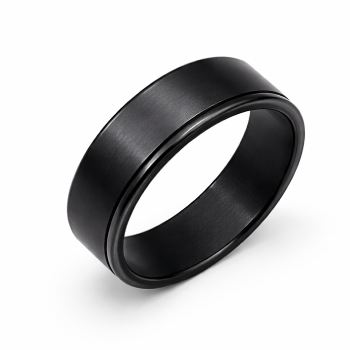 Black Zirconium Sanded Finish Ring, 8mm Flat Profile with Double Edge Grooves | Modern Men’s Wedding Band - WD701Z-C8-MD-ZB Gold Rings, Men's Gold Rings 