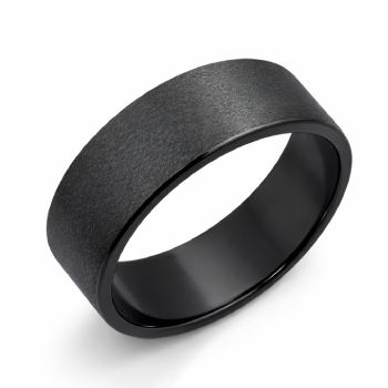 Black Zirconium Sanded Finish Ring – 7mm Flat Profile Men's Band - WD571Z-C7-MD-ZB Gold Rings, Men's Gold Rings 