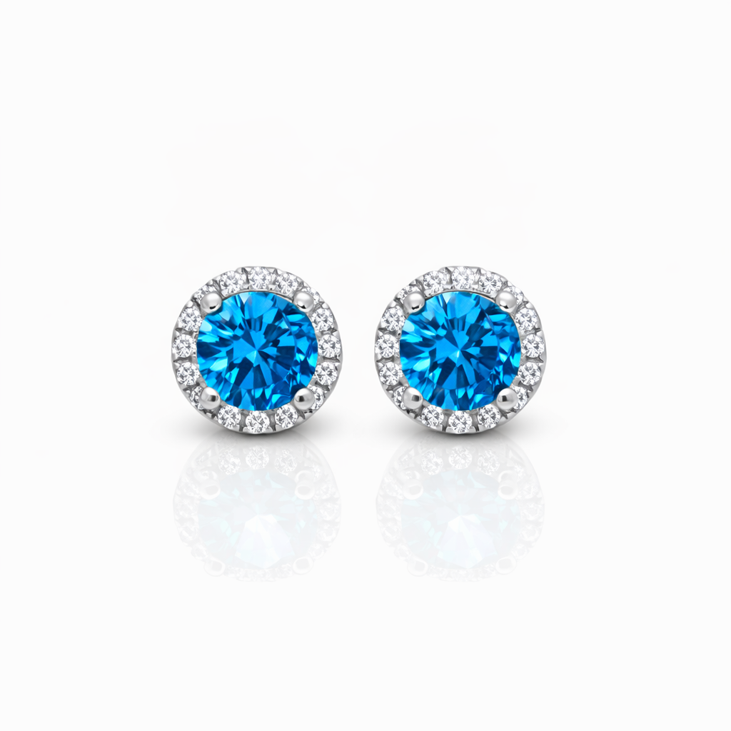 Sterling Silver Blue CZ Halo Cluster Stud Earrings – 5.60mm Centre Stone - PT2021 Gold Rings, Men's Gold Rings 