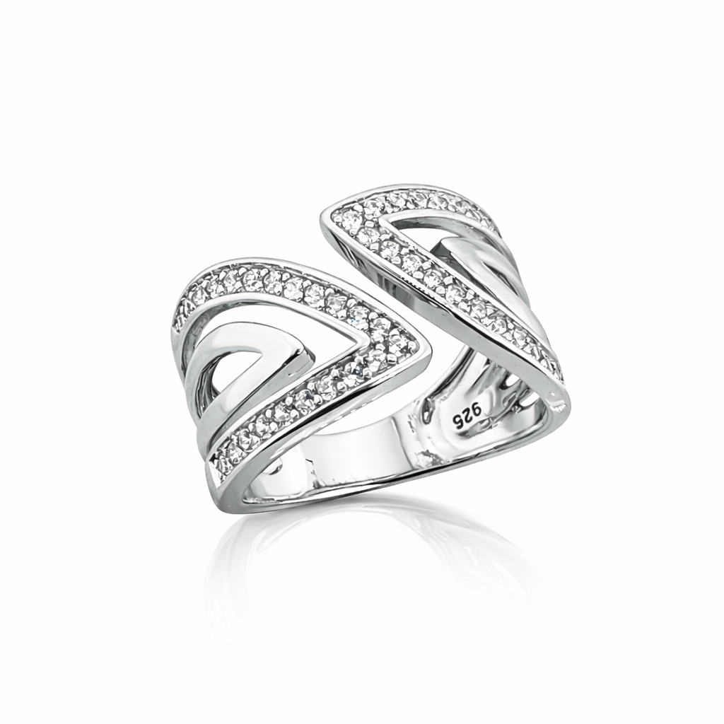 Sterling Silver Double Chevron Ring with Round Cut Cubic Zirconia – 13mm Wide Designer Ring - PT1643 Gold Rings, Men's Gold Rings Sterling Silver Double Chevron Ring with Round Cut Cubic Zirconia – 13mm Wide Designer Ring - PT1643 Gold Rings, Men's Gold Rings