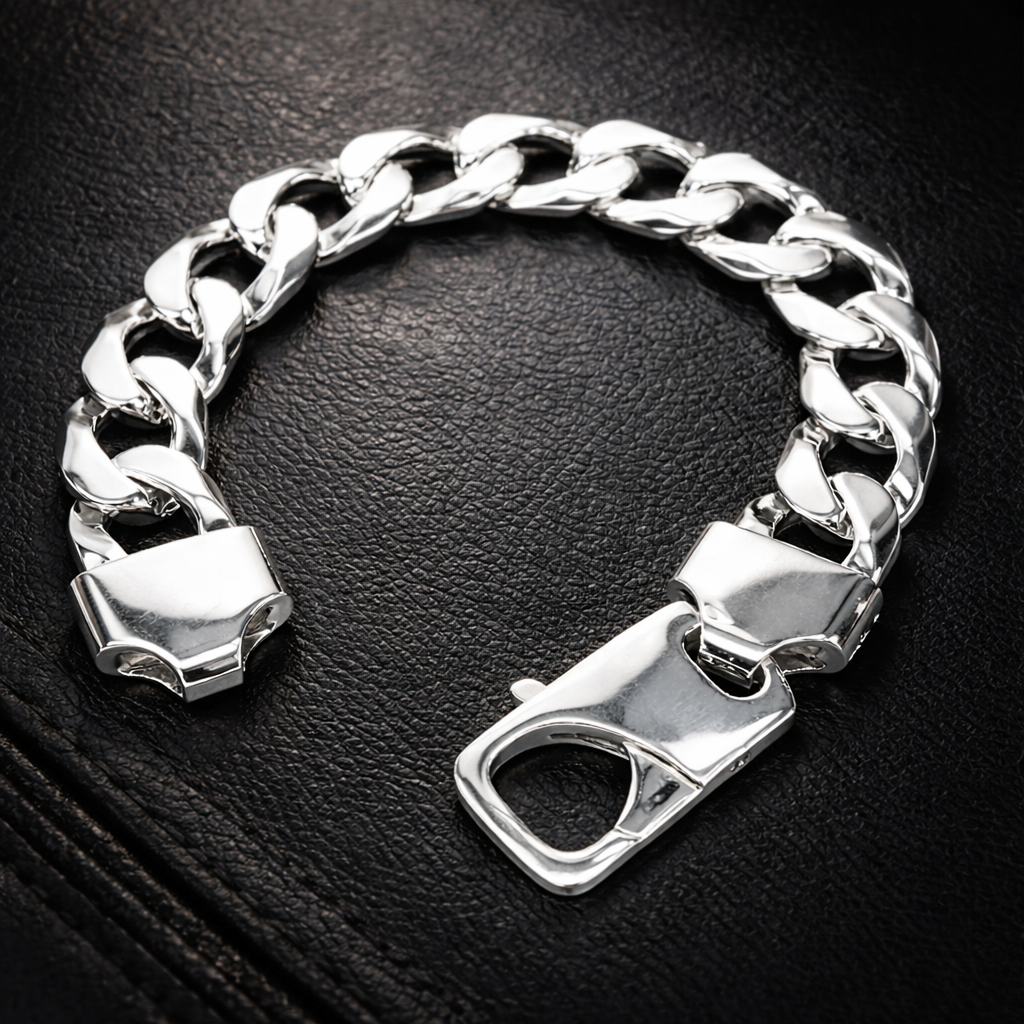 Sterling Silver CU450 Cuban Link Bracelet 17.30mm, Custom Parrot Clasp (High Polish) - SSCU450 Sterling Silver Chains Sterling Silver CU450 Cuban Link Bracelet 17.30mm, Custom Parrot Clasp (High Polish) - SSCU450 Sterling Silver Chains