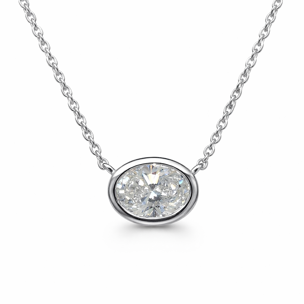 9ct White Gold 1.00ct Lab Grown Oval Diamond Pendant – Rub Over Setting - AUNE2053 Greenstone?Jewellery 