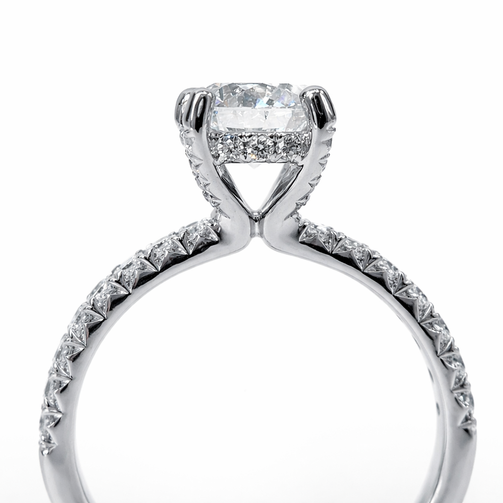 9ct White Gold 1.49ct Lab Grown Diamond Engagement Ring, 4 Claw Round Centre with Diamond Set Bridge & Band - AURG2243 Greenstone?Jewellery 9ct White Gold 1.49ct Lab Grown Diamond Engagement Ring, 4 Claw Round Centre with Diamond Set Bridge & Band - AURG2243 Greenstone?Jewellery