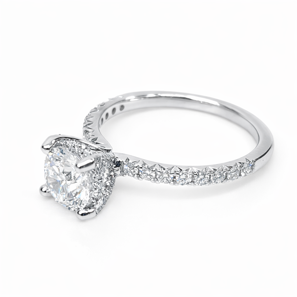 9ct White Gold 1.49ct Lab Grown Diamond Engagement Ring, 4 Claw Round Centre with Diamond Set Bridge & Band - AURG2243 Greenstone?Jewellery 9ct White Gold 1.49ct Lab Grown Diamond Engagement Ring, 4 Claw Round Centre with Diamond Set Bridge & Band - AURG2243 Greenstone?Jewellery