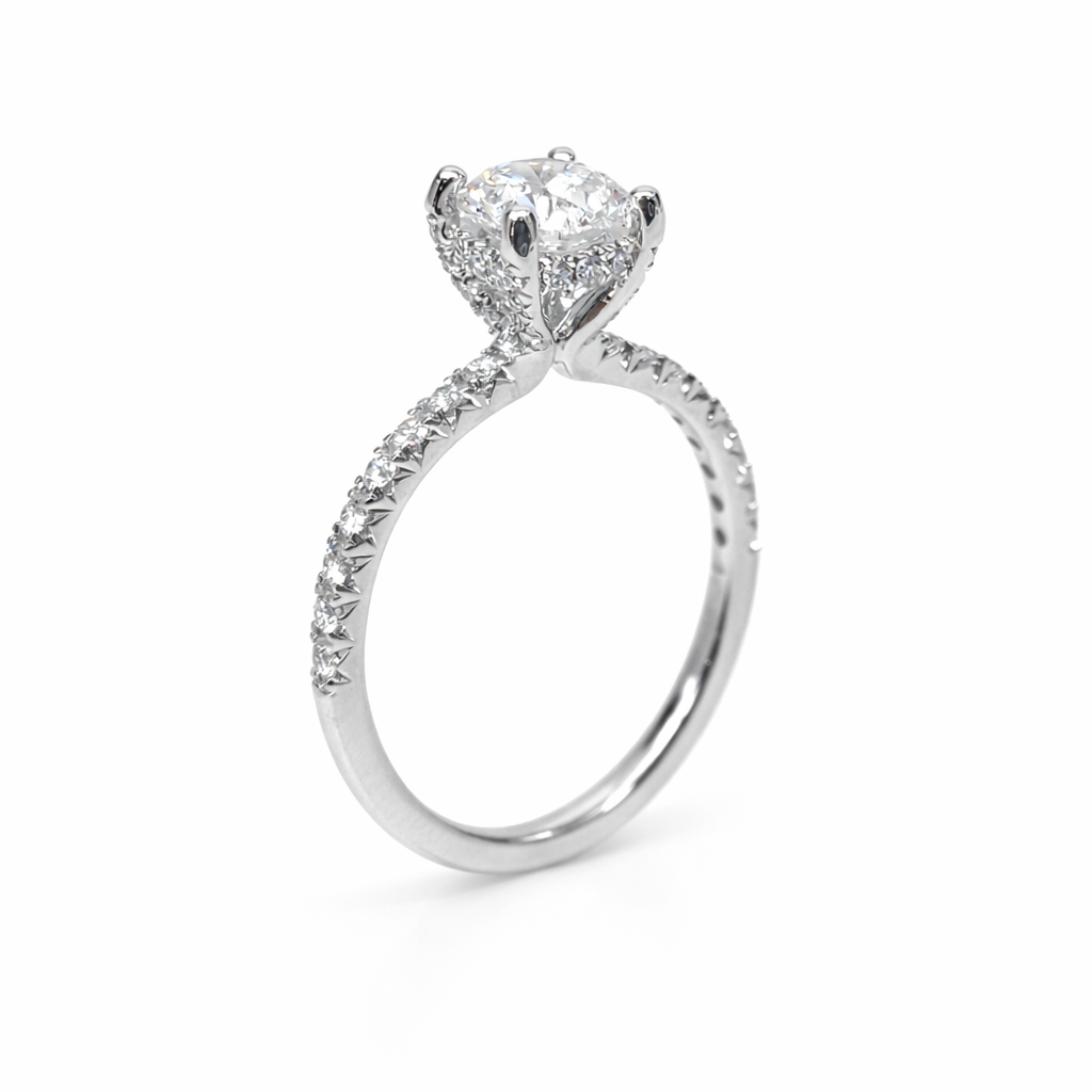 9ct White Gold 1.49ct Lab Grown Diamond Engagement Ring, 4 Claw Round Centre with Diamond Set Bridge & Band - AURG2243 Greenstone?Jewellery 9ct White Gold 1.49ct Lab Grown Diamond Engagement Ring, 4 Claw Round Centre with Diamond Set Bridge & Band - AURG2243 Greenstone?Jewellery