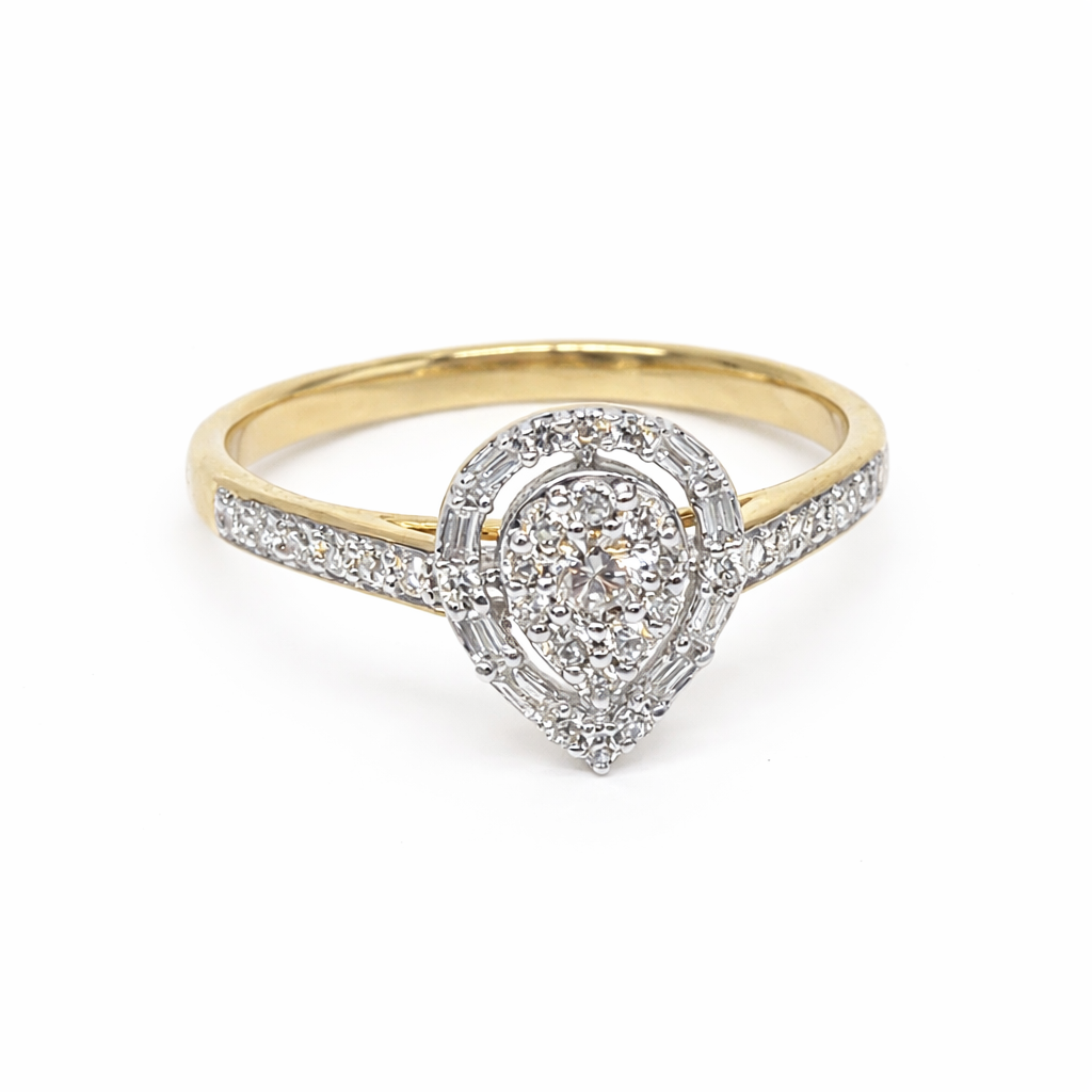 9ct Yellow Gold Pear Shape Diamond Cluster Ring 0.35ct Natural Diamonds- AURG800 Greenstone?Jewellery 