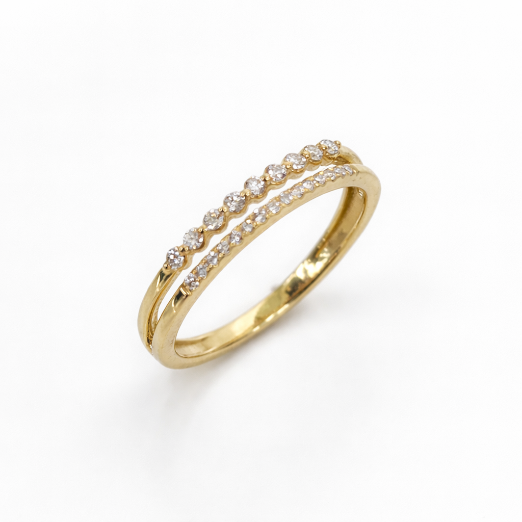 9ct Yellow Gold Double Row Diamond Ring – 0.15ct Total Natural Diamonds (GH/SI) - AURG1098 Gold Earrings 