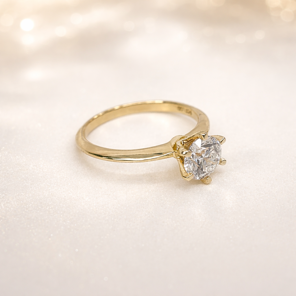 9ct Yellow Gold 1.08ct Lab Grown Diamond Solitaire Ring – Round Cut EF VS | 6 Claw Setting - AURG595 Gold Earrings 