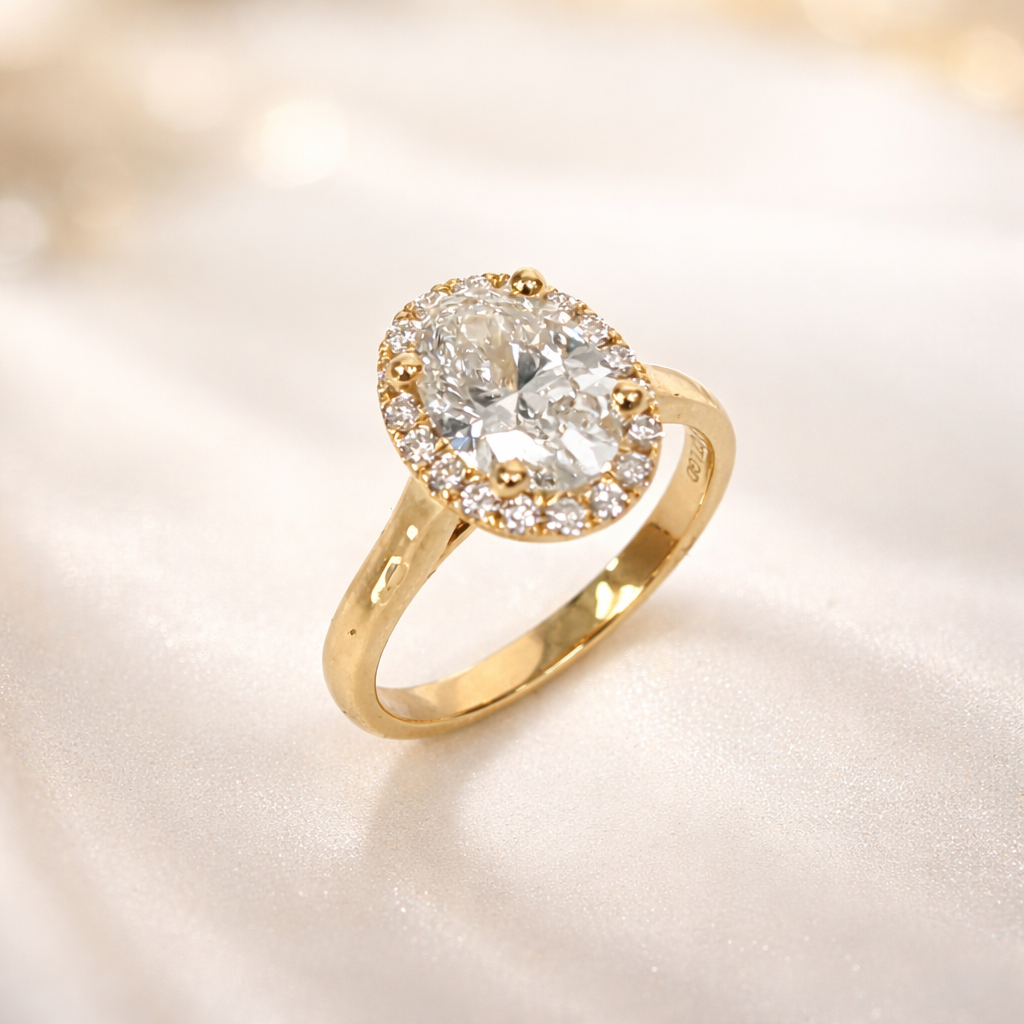 9ct Yellow Gold 2.11ct Lab-Grown Diamond Oval Halo Engagement Ring (1.75ct Centre) - AURG857 Gold Earrings 