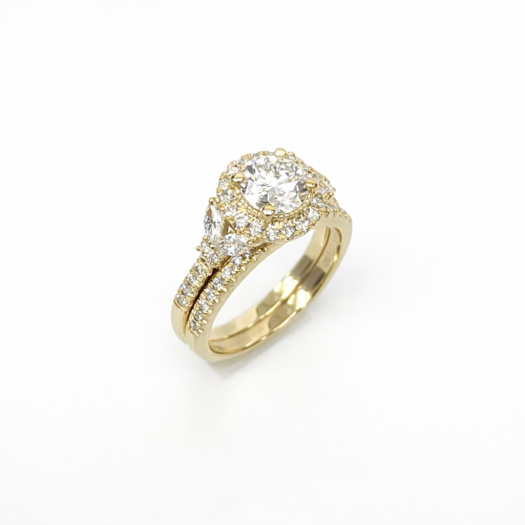 9ct Yellow Gold 2PC Lab Grown Diamond Bridal Set 1.70CT TDW – Halo Round & Marquise Design - AURG1856 Gold Earrings 