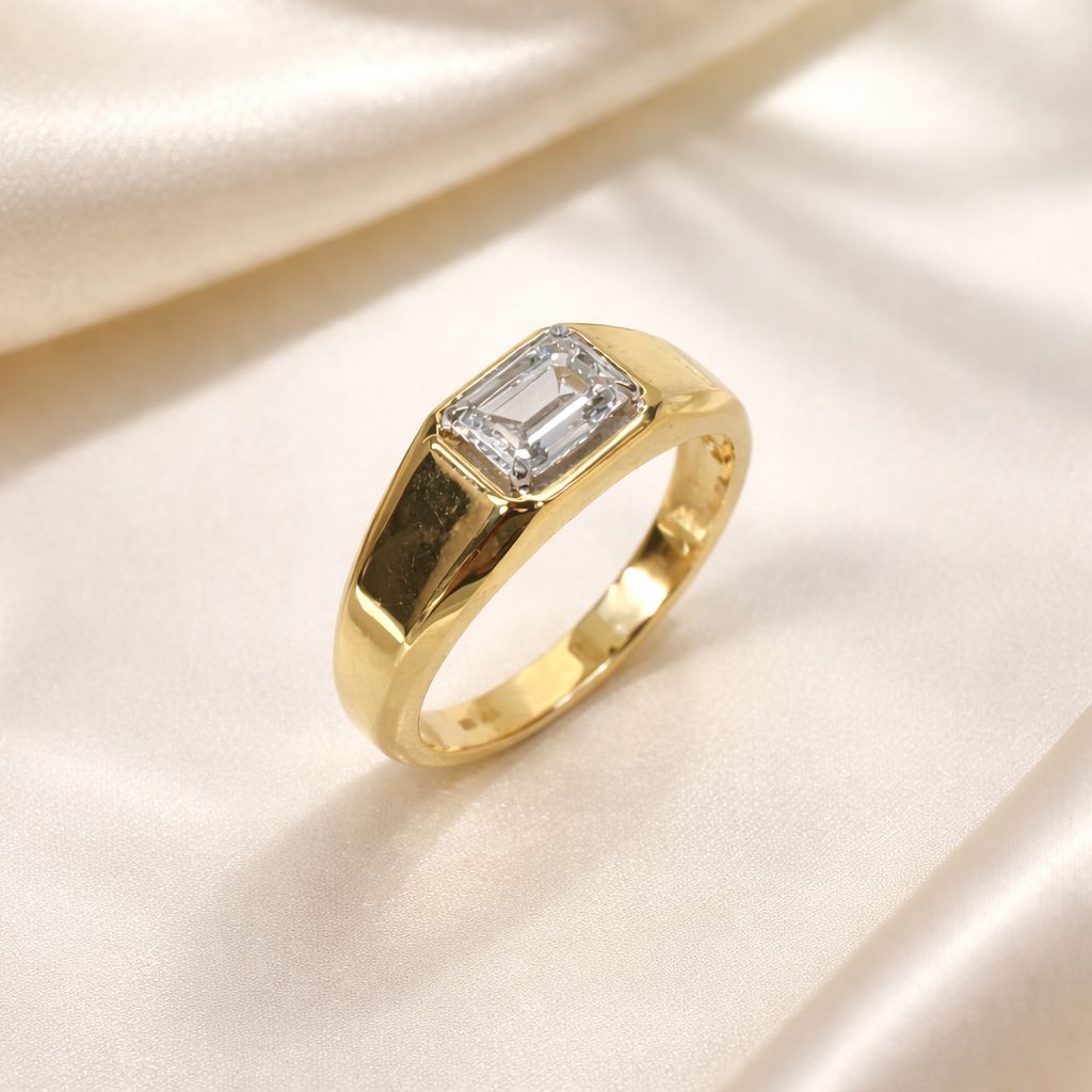 10ct Yellow Gold Gents Ring with 1.00ct Emerald Cut Lab-Grown Diamond – E/F VS | Classic Claw Set - LGR46784 Gold Earrings 