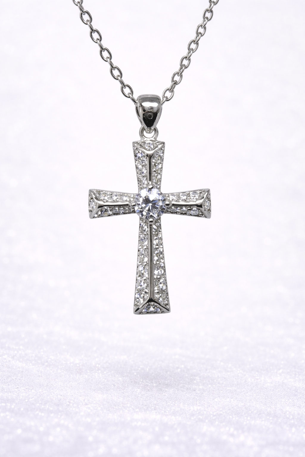 Sterling Silver CZ Cross Pendant Necklace – Micro Set Cross with Centre Stone - XL090158B  
