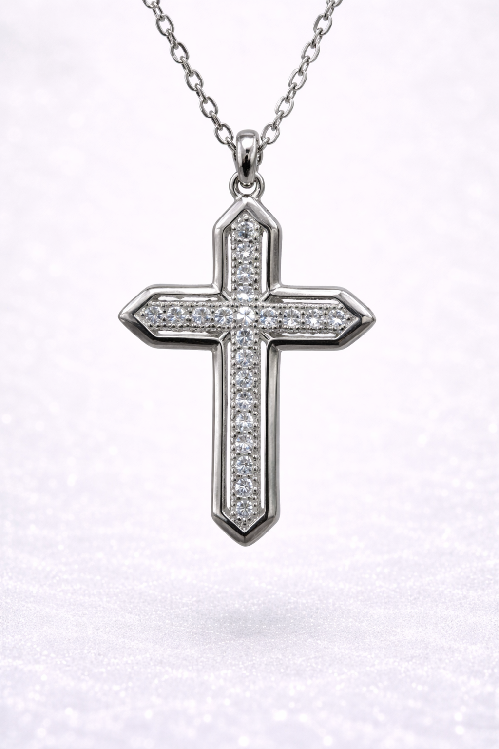 Sterling Silver Micro Set CZ Cross Pendant Necklace – Classic Faith Design - XL022624B Sterling Silver Micro Set CZ Cross Pendant Necklace – Classic Faith Design - XL022624B