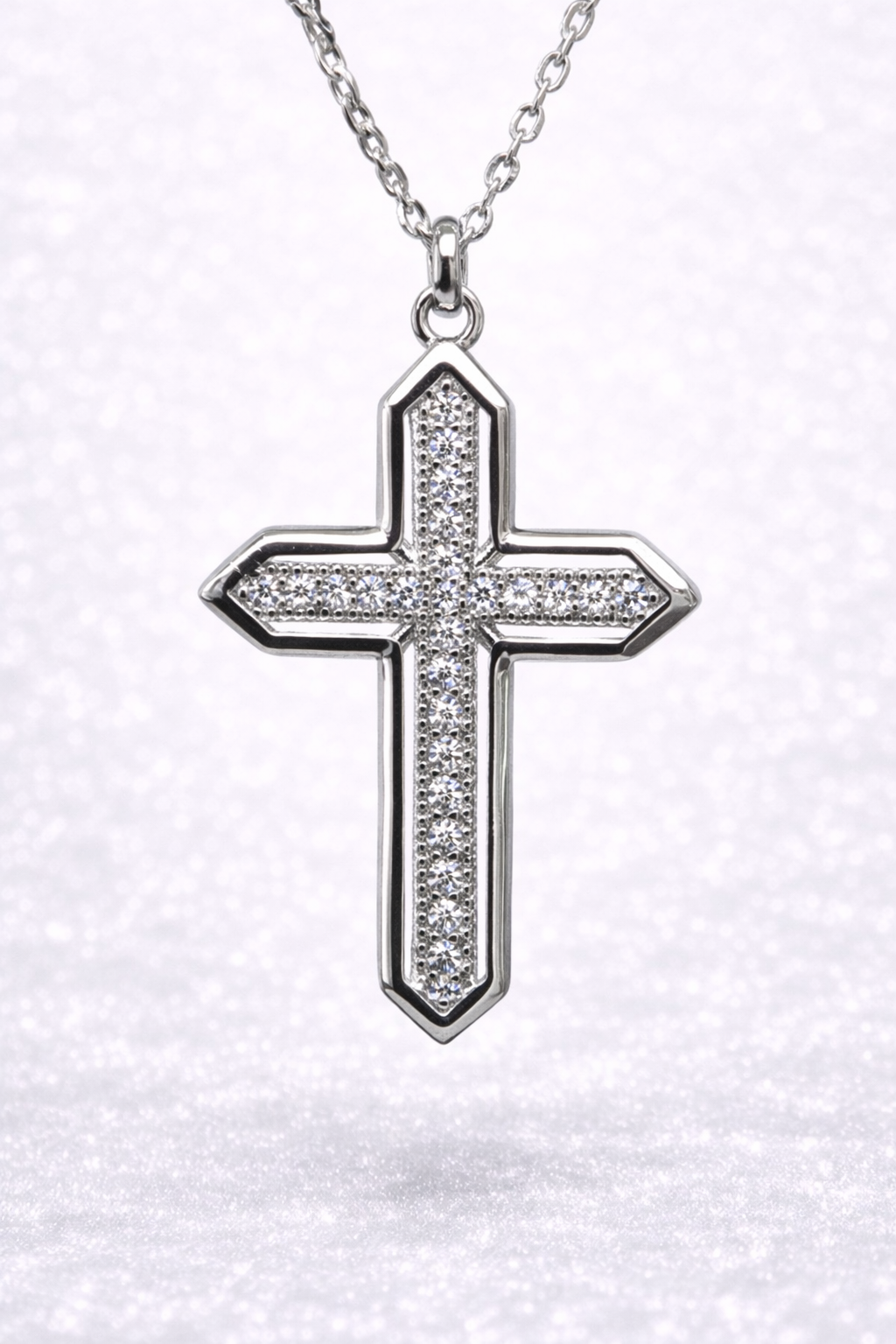 Sterling Silver Micro Set CZ Cross Pendant Necklace – Classic Faith Design - XL022624B Sterling Silver Micro Set CZ Cross Pendant Necklace – Classic Faith Design - XL022624B