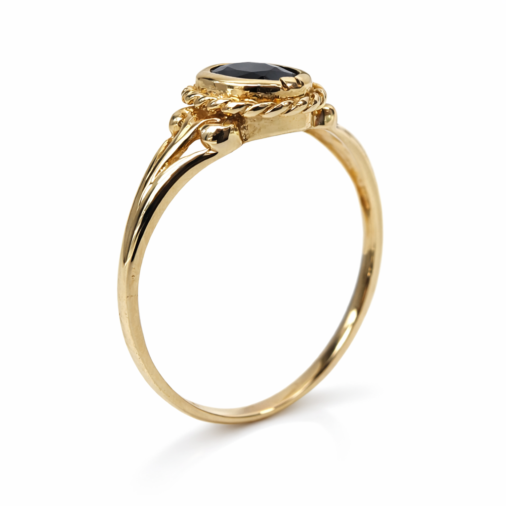 9ct Yellow Gold Black Sapphire Ring – Oval Rubover Set with Rope Edge Design - 9CTD2019BS Gold Earrings 9ct Yellow Gold Black Sapphire Ring – Oval Rubover Set with Rope Edge Design - 9CTD2019BS Gold Earrings