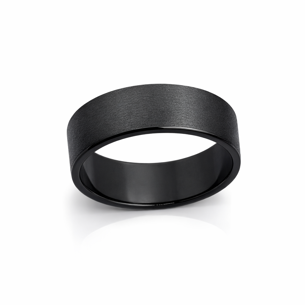 Black Zirconium Sanded Finish Ring – 7mm Flat Profile Men's Band - WD571Z-C7-MD-ZB Gold Rings, Men's Gold Rings Black Zirconium Sanded Finish Ring – 7mm Flat Profile Men's Band - WD571Z-C7-MD-ZB Gold Rings, Men's Gold Rings