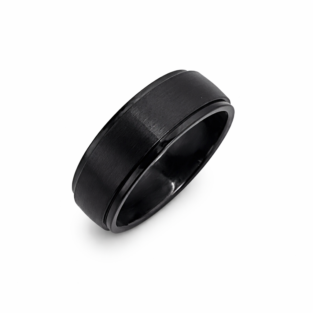Black Zirconium Gents Ring, 7mm Brushed Finish Wedding Band | Modern Zirconium Ring - WD687Z-C7 Gold Rings, Men's Gold Rings 