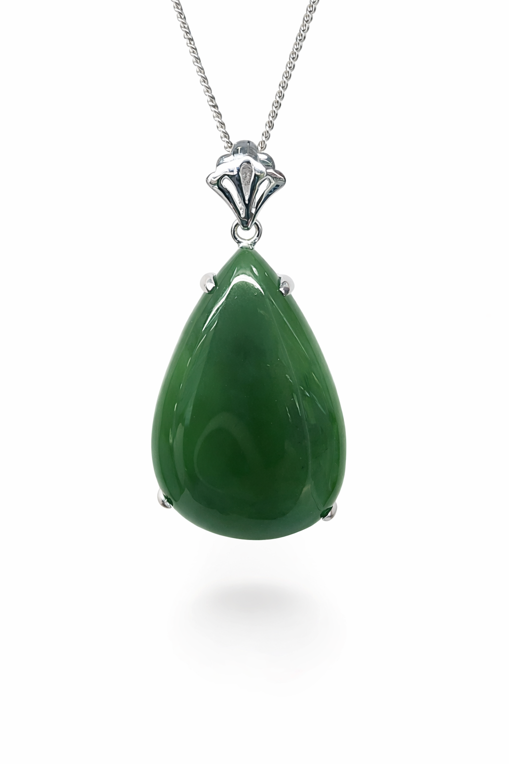 Sterling Silver New Zealand Greenstone Teardrop Pendant, 4 Claw Setting with Flexible Bale (40mm) - SSDBT Gold Rings, Men's Gold Rings 