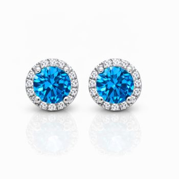 Sterling Silver Blue CZ Halo Cluster Stud Earrings – 5.60mm Centre Stone - PT2021 Gold Rings, Men's Gold Rings 
