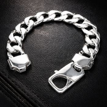 Sterling Silver CU450 Cuban Link Bracelet 17.30mm, Custom Parrot Clasp (High Polish) - SSCU450 Sterling Silver Chains 